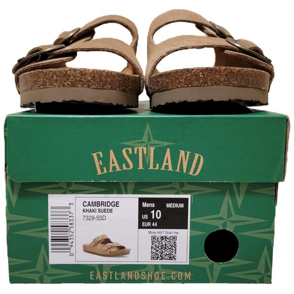 Eastland Men Cambridge Slip On Footbed Sandals Size US 10M Khaki Suede